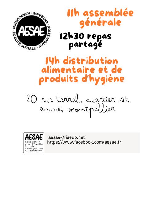 AG de l'AESAE - Repas partagé - Distribution alimentaire et de produits d'hygiène