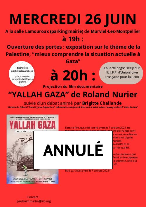 Projection "Yallah Gaza" suivi d'un débat