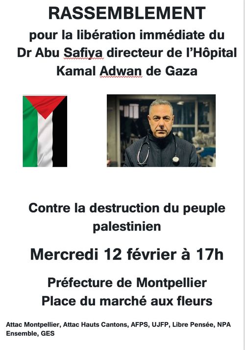 Rassemblement Mercredi 12 février 17h pour la libération du Dr Abu Safiya