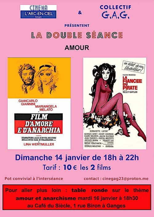 Double séance de cinéma : Film d'amore e d'anarchia & La fiancée du Pirate (10€)