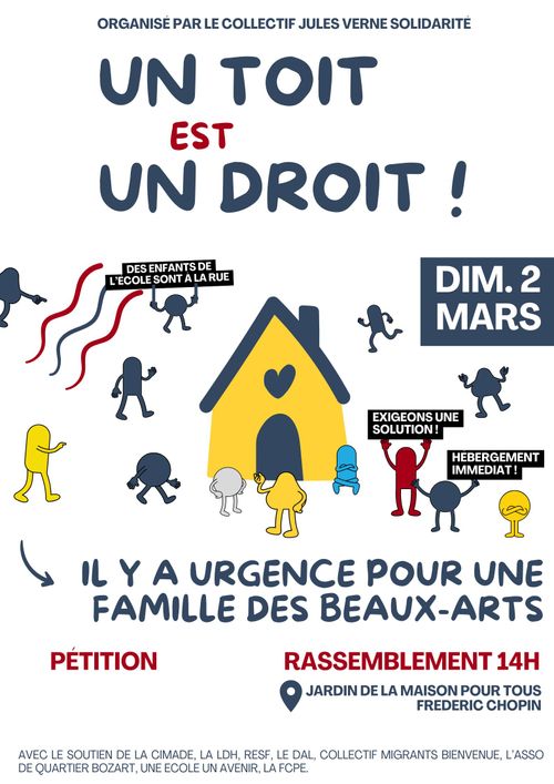 Rassemblement pour un hébergement d'urgence pour une famille de l'école Jules Verne