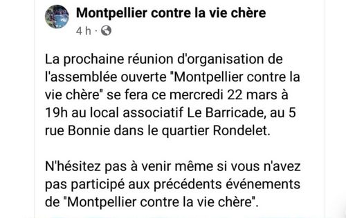 Réunion d’organisation de l’AG Montpellier contre la vie chère