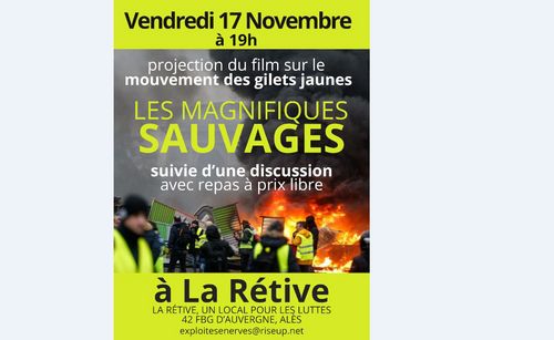 Projection du film sur les gilets jaunes "Les magnifiques sauvages" suivie d'un repas à prix libre